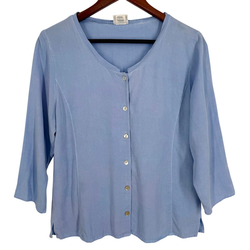 Habitat Sz Small Baby Blue 3/4 Sleeve Wearable Art to Wear Blouse Shirt Top
